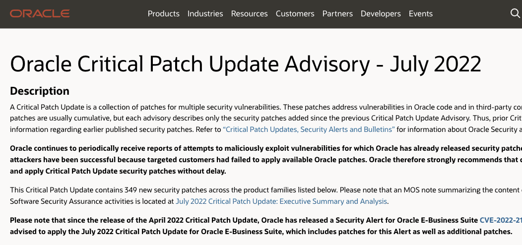 Oracle の July 2022 Critical Patch Update：349 件のセキュリティ・パッチをリリース – IoT OT ...