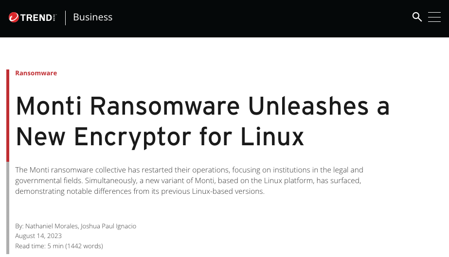 Monti ランサムウェアの最新 Linux encryptor：Conti からの継承を削減している – IoT OT Security News